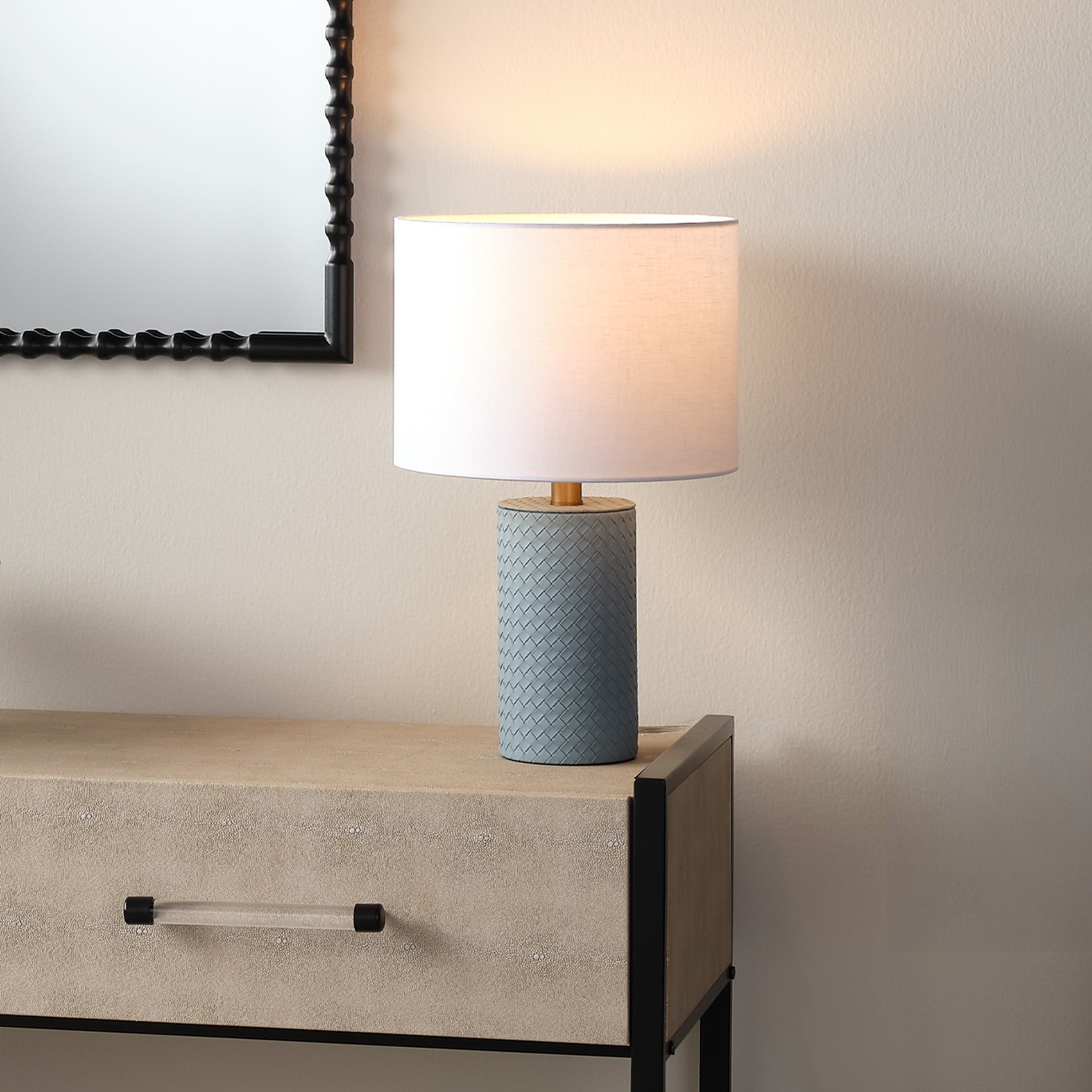 Roman Leather Table Lamp with Linen Shade