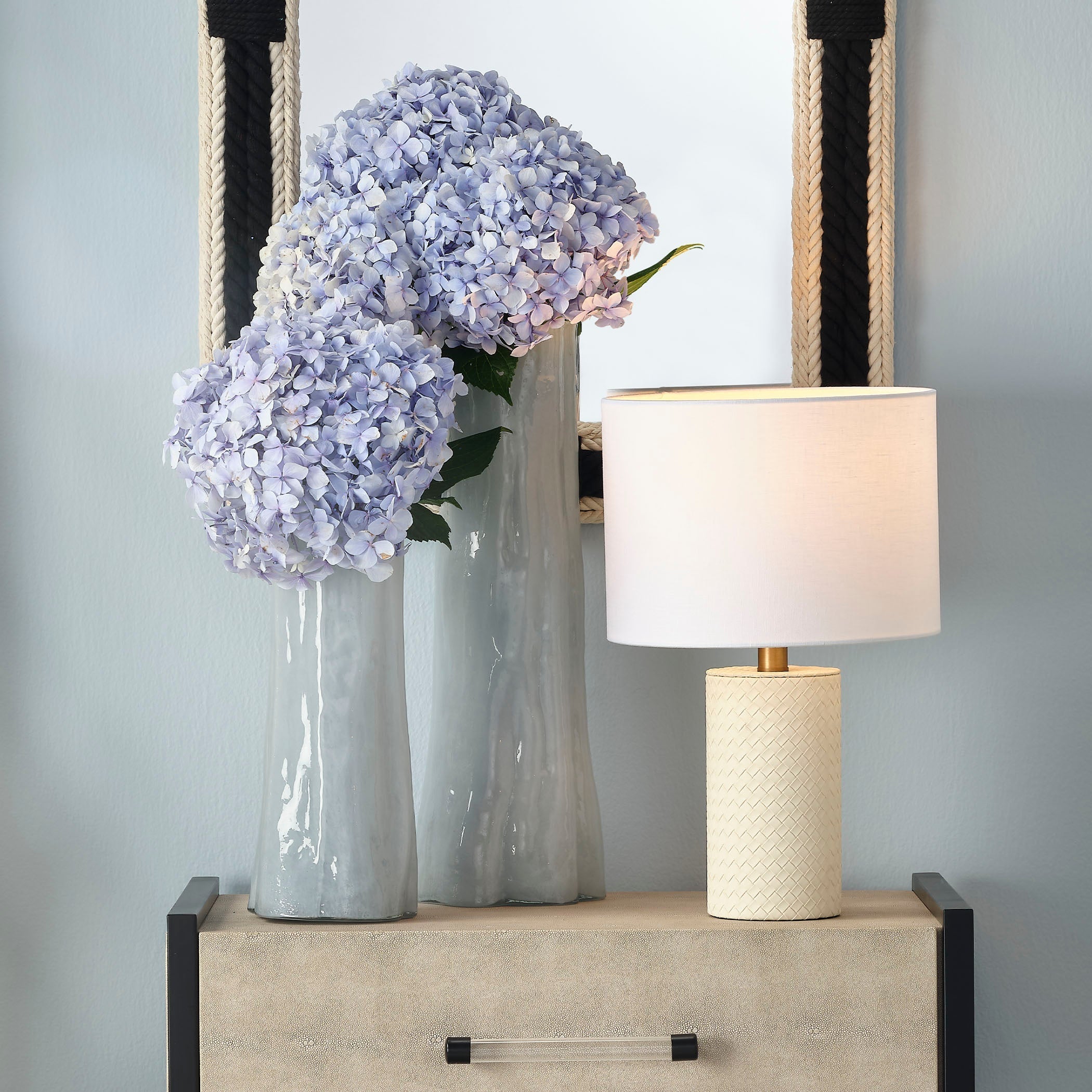Roman Leather Table Lamp with Linen Shade