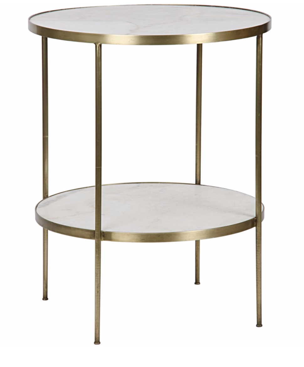 Rivoli Side Table, Antique Brass, Metal and Quartz