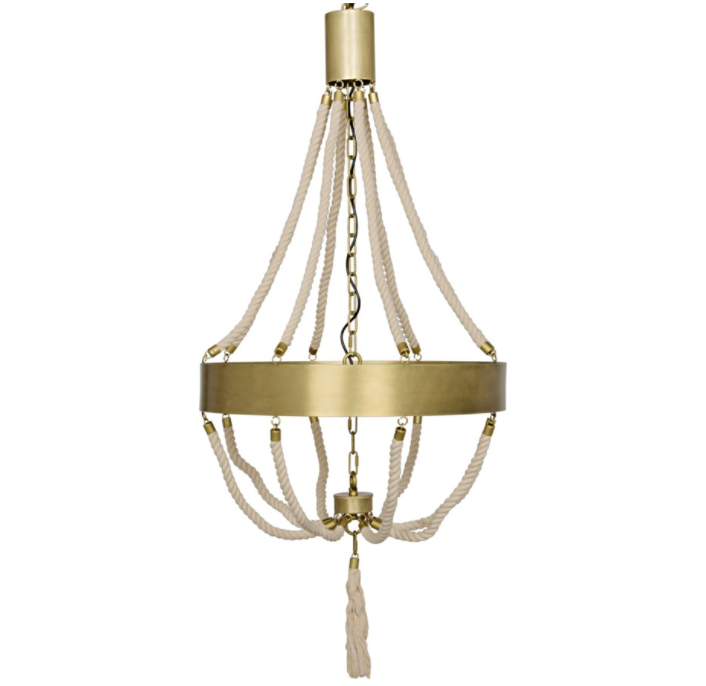 Alec Chandelier, Antique Brass, Metal and Rope