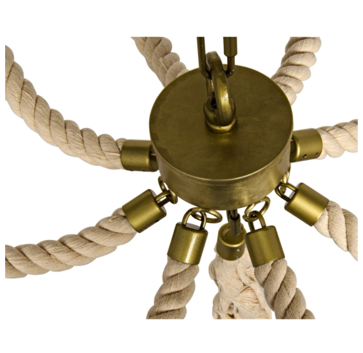 Alec Chandelier, Antique Brass, Metal and Rope