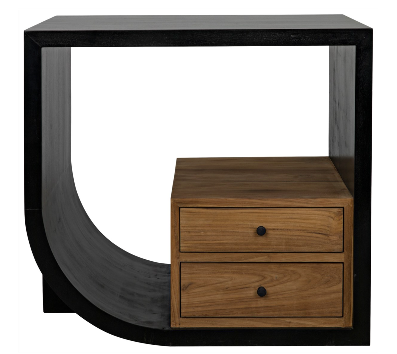 Burton Side Table, Left, Hand Rubbed Black and Teak