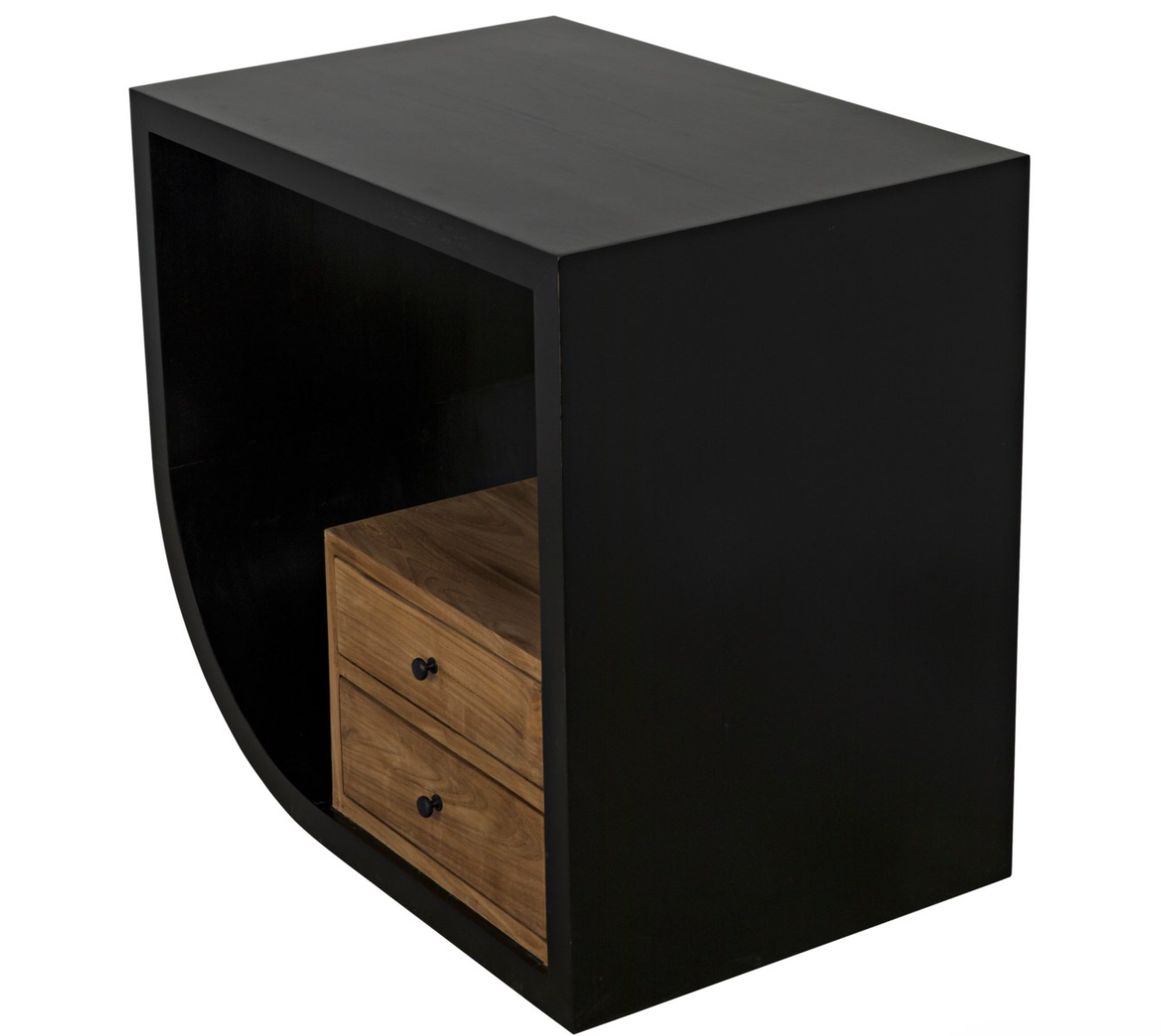Burton Side Table, Left, Hand Rubbed Black and Teak