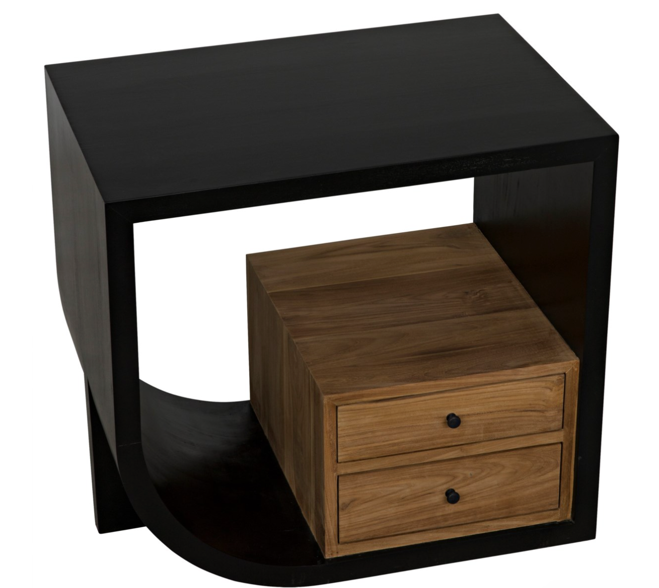Burton Side Table, Left, Hand Rubbed Black and Teak