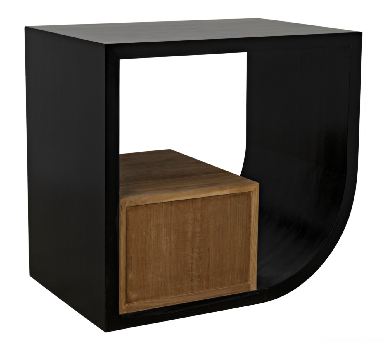 Burton Side Table, Left, Hand Rubbed Black and Teak