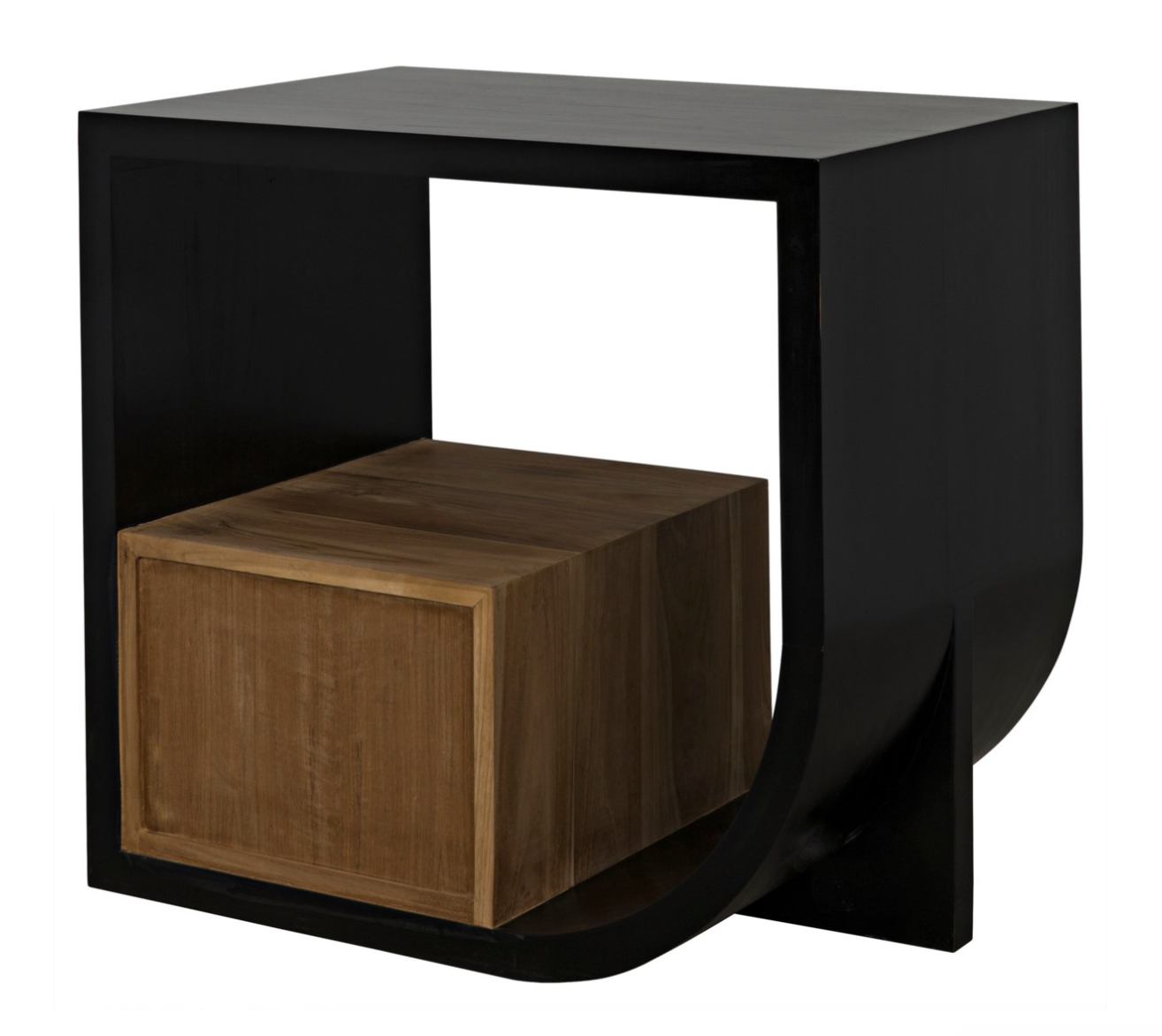 Burton Side Table, Left, Hand Rubbed Black and Teak