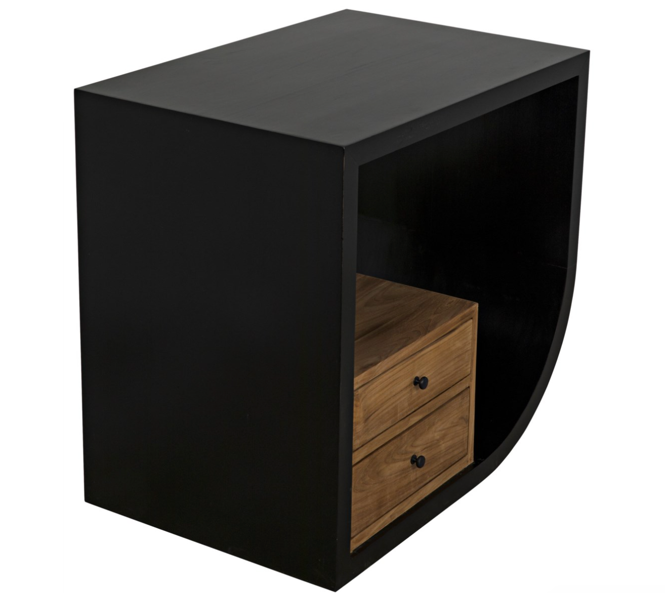 Burton Side Table, Right, Hand Rubbed Black and Teak