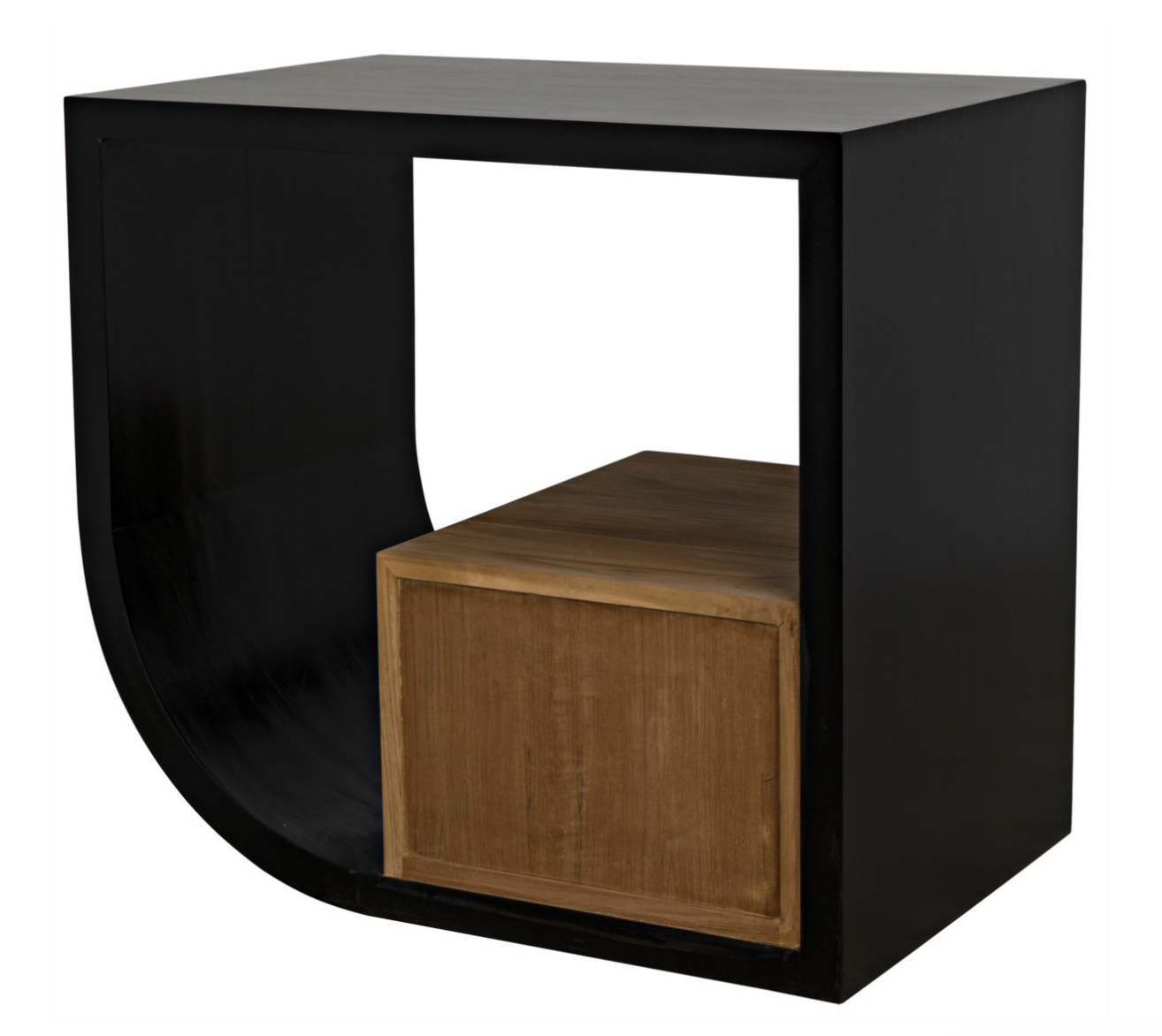 Burton Side Table, Right, Hand Rubbed Black and Teak