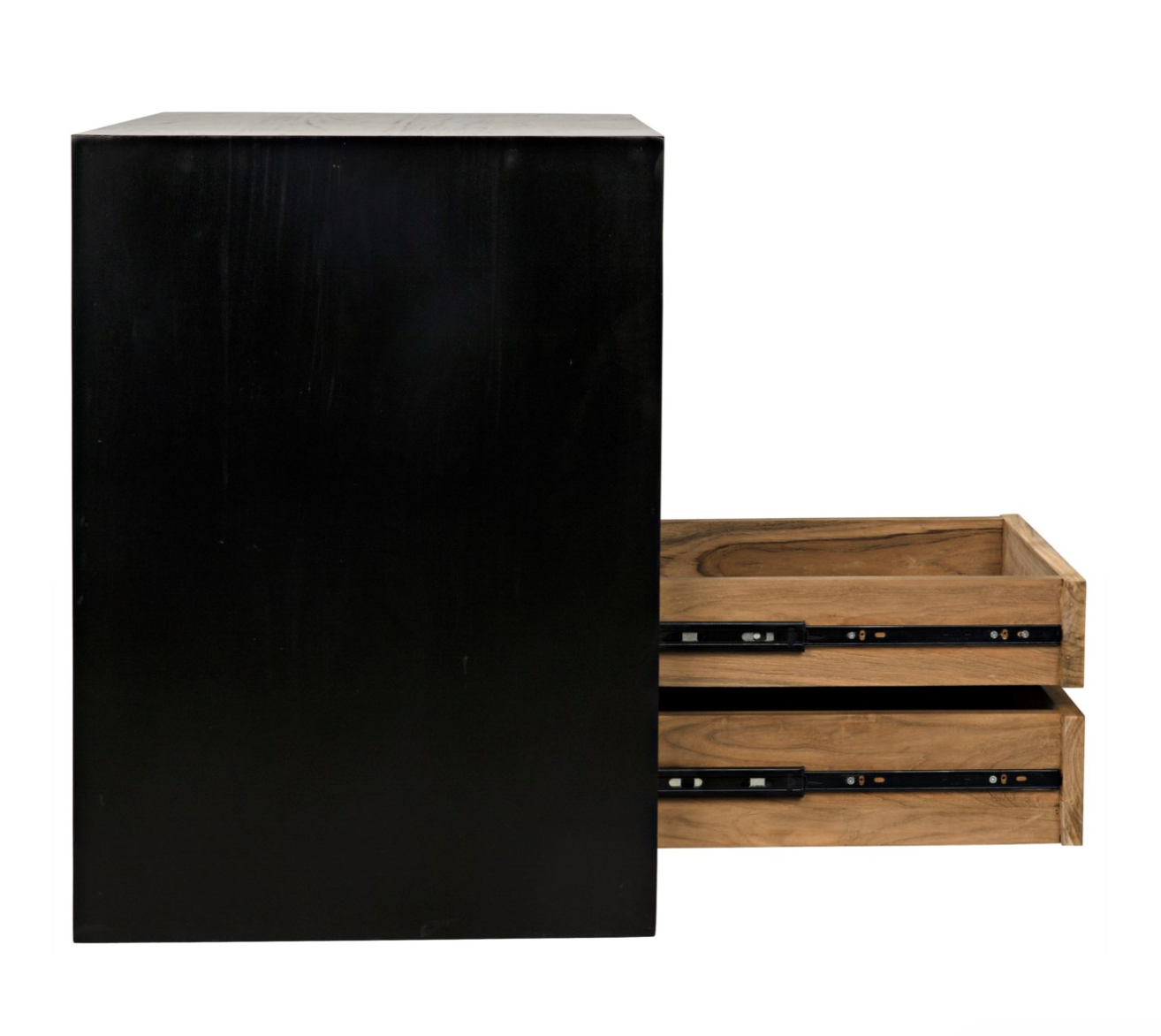 Burton Side Table, Right, Hand Rubbed Black and Teak