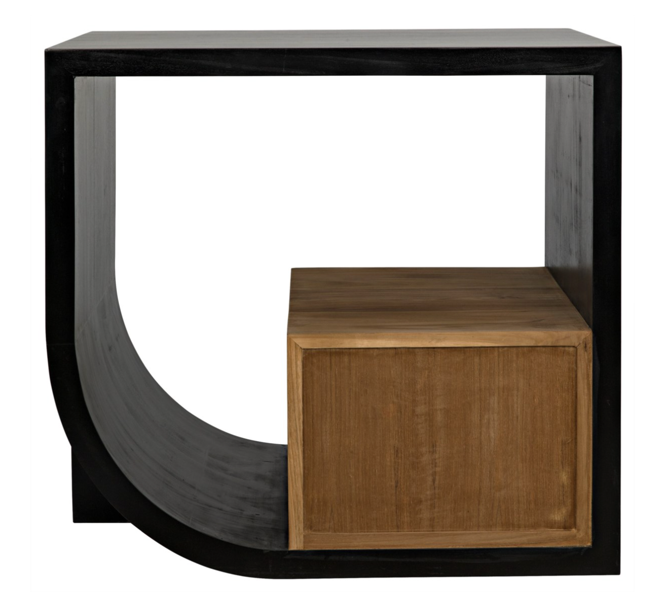 Burton Side Table, Right, Hand Rubbed Black and Teak