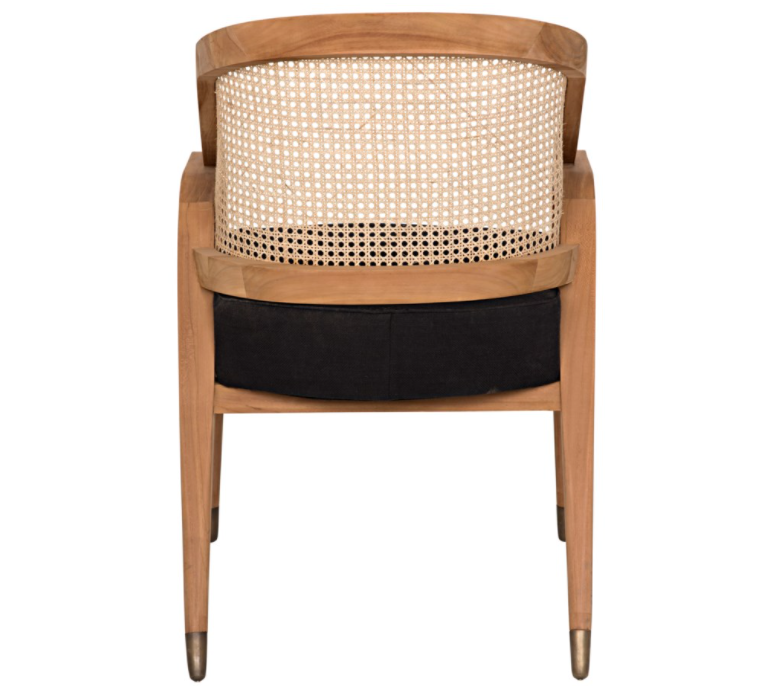 Chloe Chair, Teak, Caning, and Black Cotton