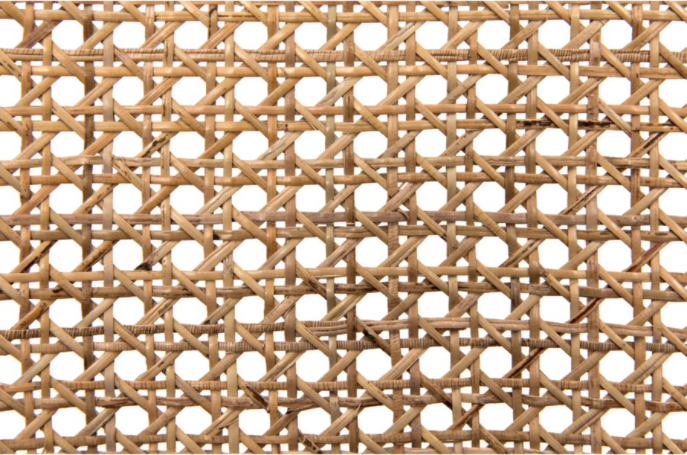 Chloe Chair, Teak, Caning, and Black Cotton