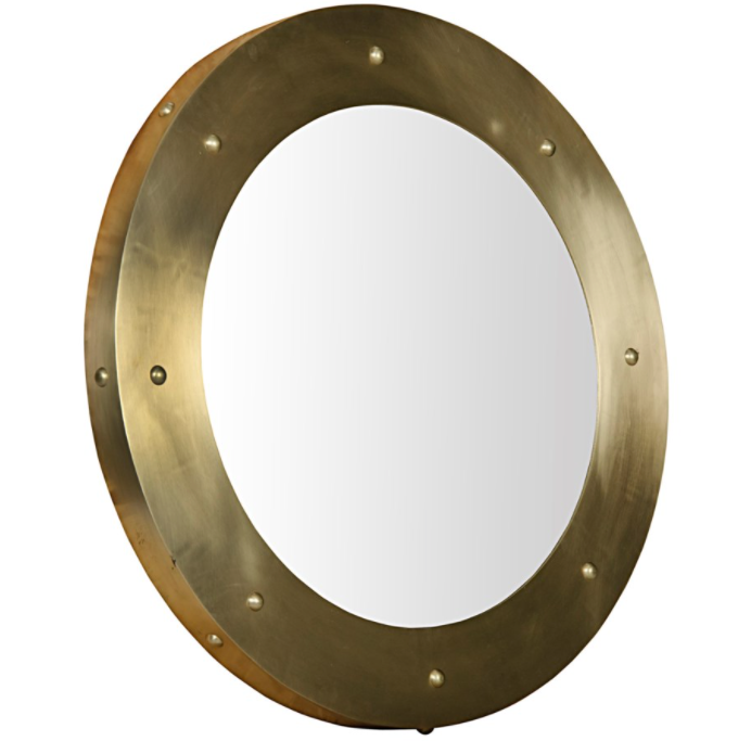 Clay Mirror, Large, Antique Brass