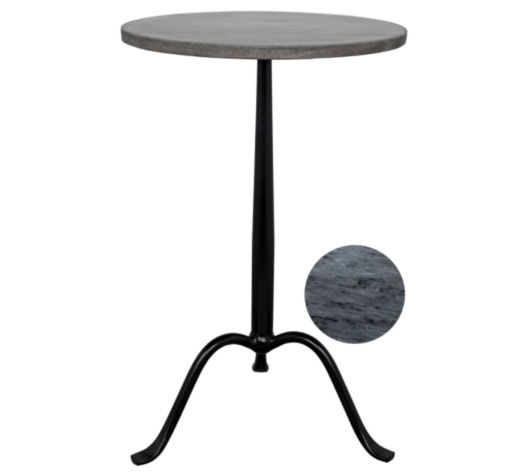 Cosmopolitan Side Table, Black Metal with Marble