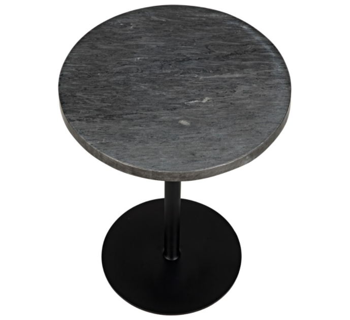 Ford Stone Top Side Table, Black Metal, Tall