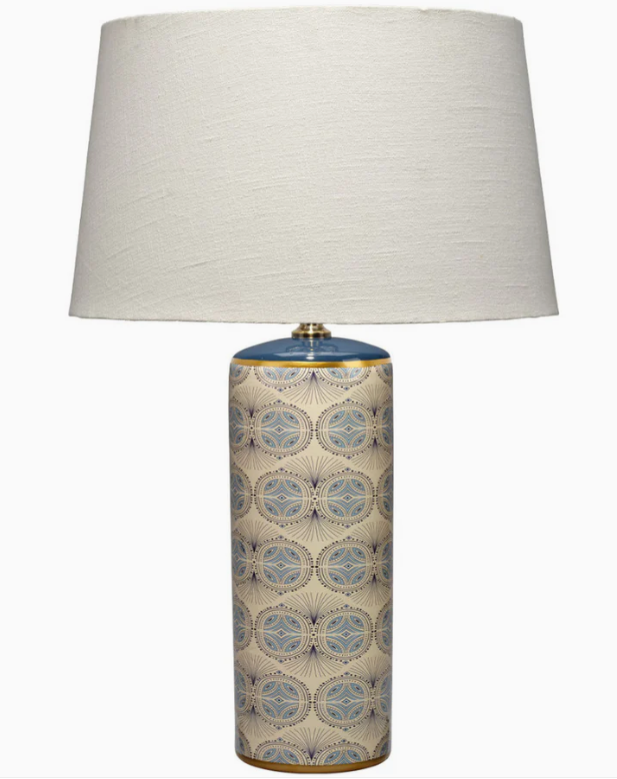 Orbital Table Lamp in Cream and Blue Patterned Ceramic