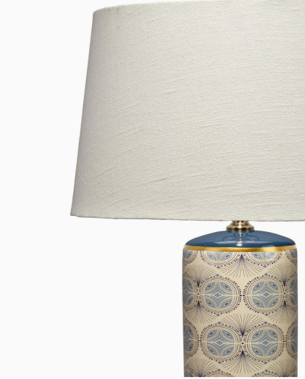 Orbital Table Lamp in Cream and Blue Patterned Ceramic