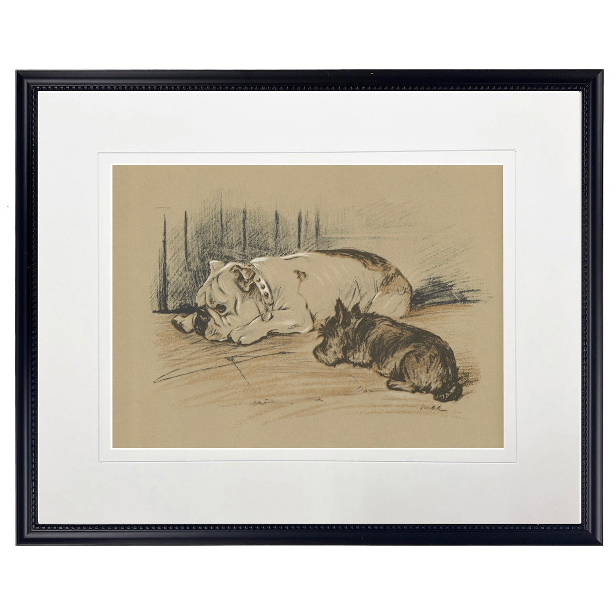 Sketched Dogs Print in Black Frame