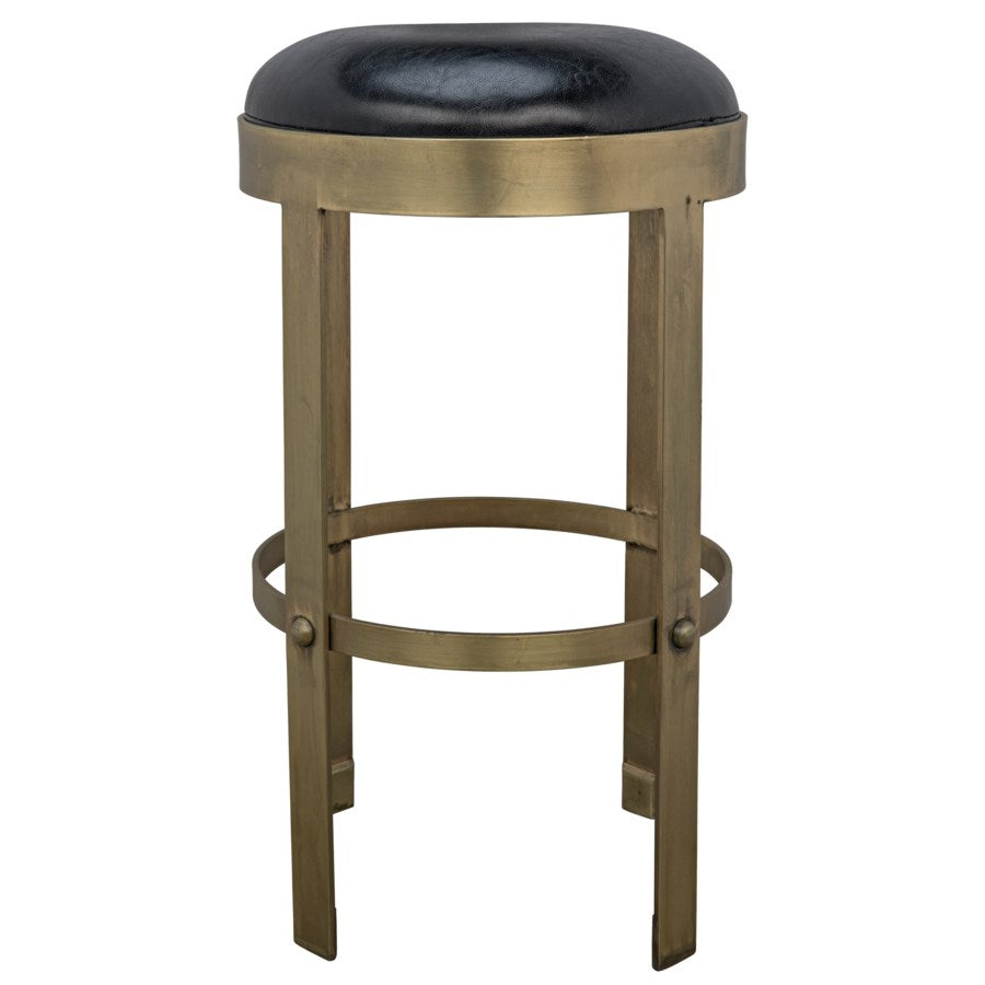Prince Counter Stool with Leather, Brass Finish