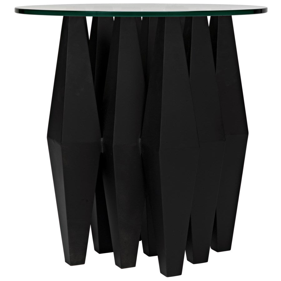 Soldier Side Table, Black Metal w/Glass Top