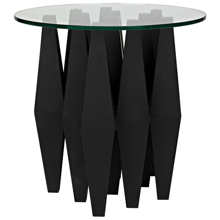 Soldier Side Table, Black Metal w/Glass Top