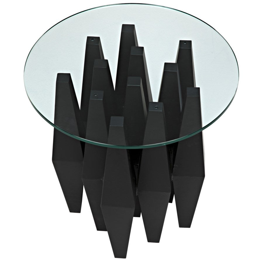 Soldier Side Table, Black Metal w/Glass Top