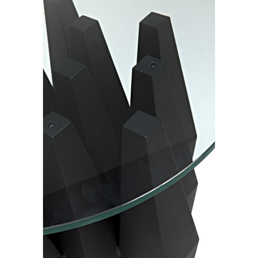 Soldier Side Table, Black Metal w/Glass Top
