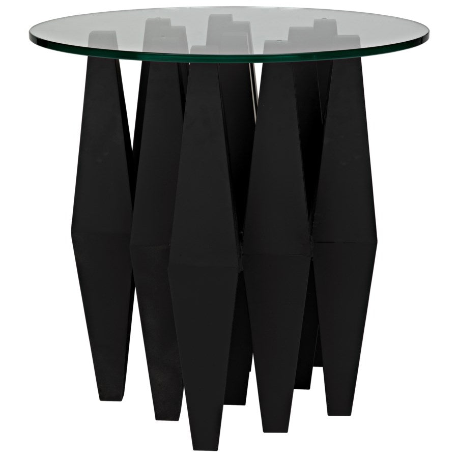 Soldier Side Table, Black Metal w/Glass Top