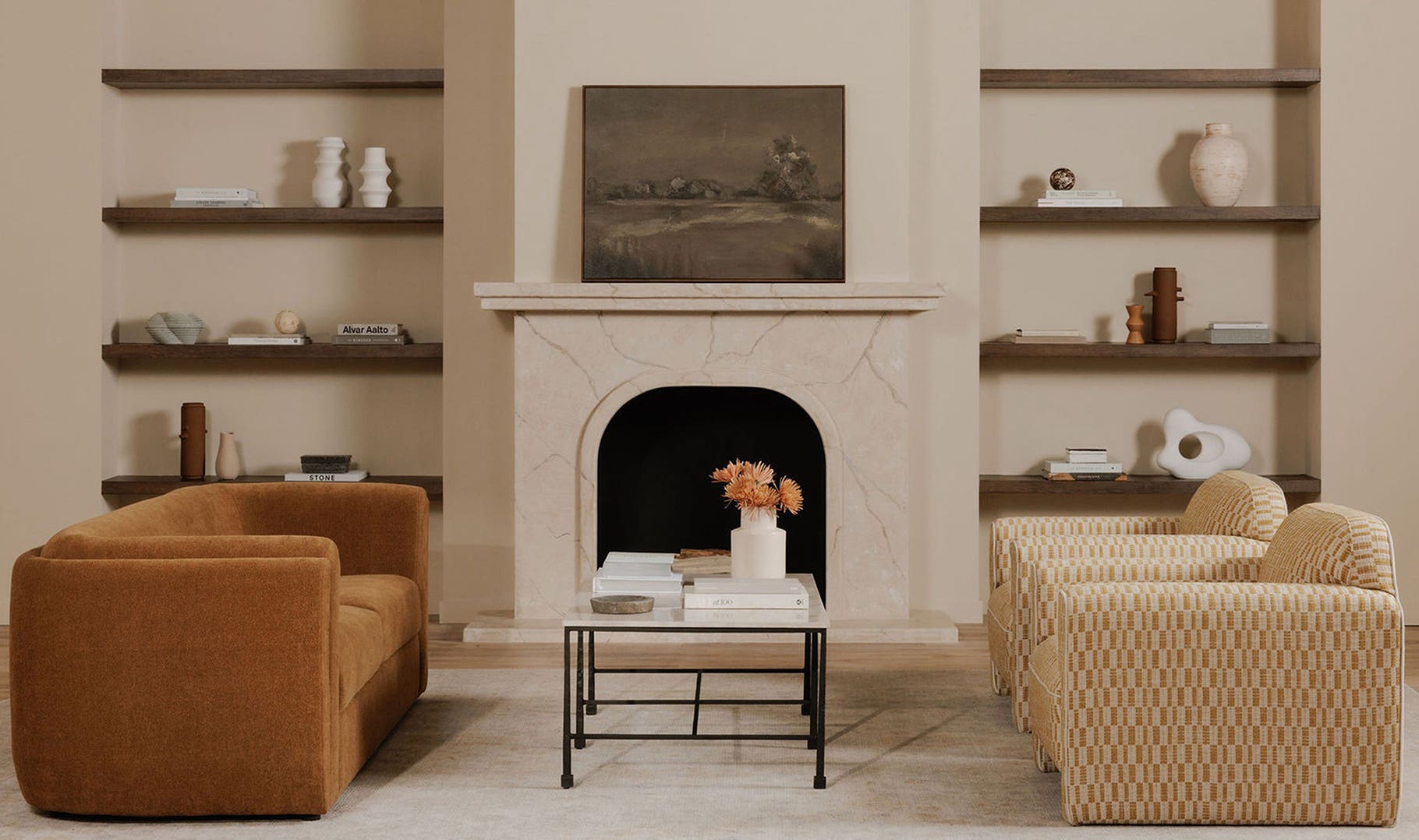 River Coffee Table, Botticino Marble