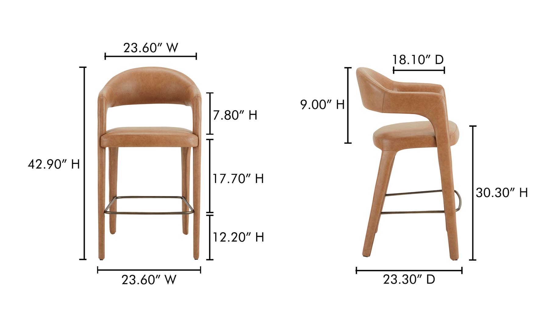 Martens Bar Stool, Brown Leather