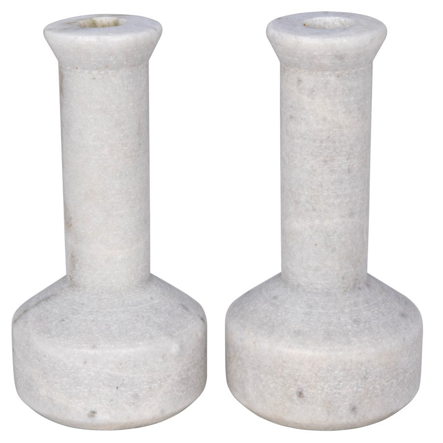 Milos Decorative Candle Holder, Set of 2, White Marble