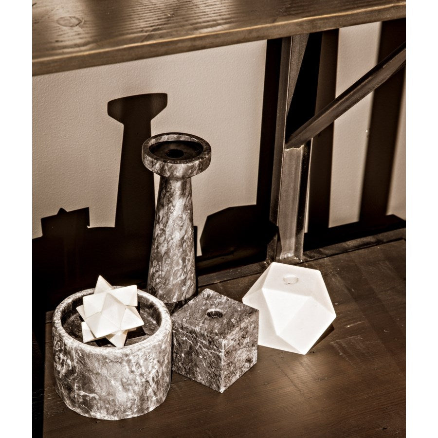 Polyhedron Decorative Candle Holder, Set of 4, White Marble